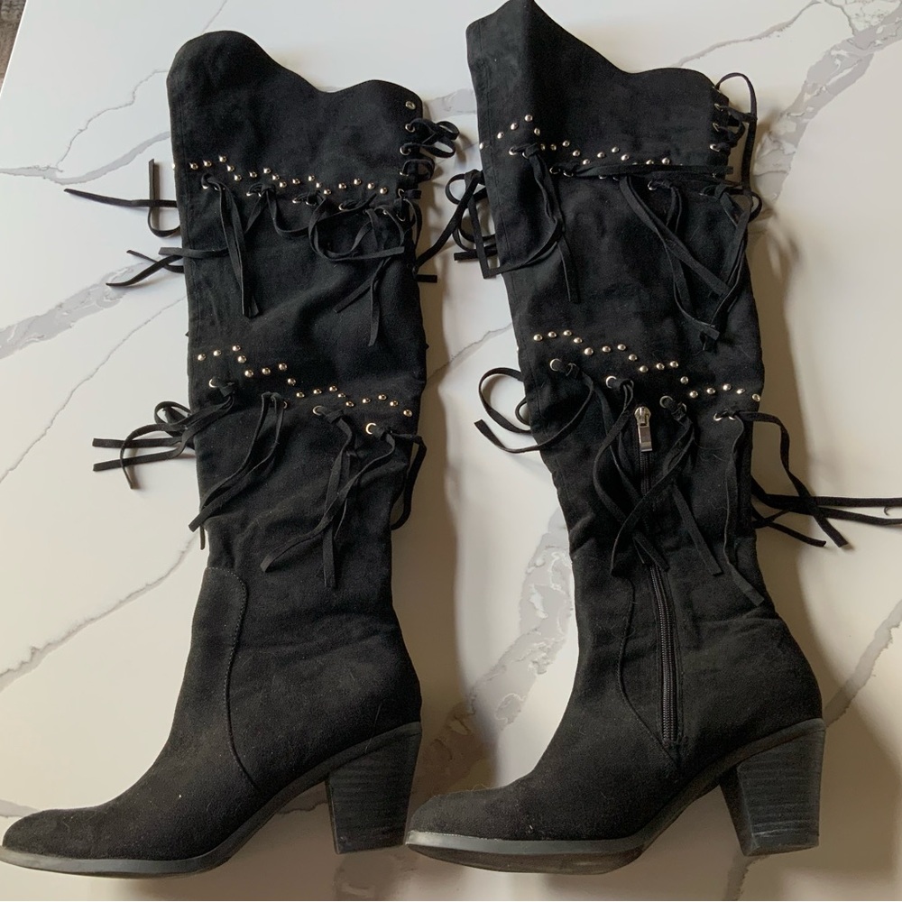 Over the knee high faux suede black boots